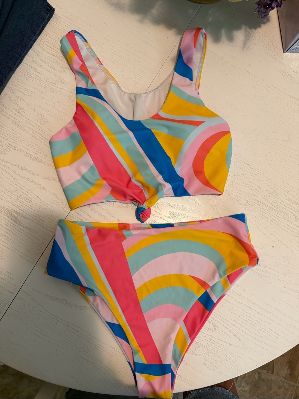Womens Zaful Multicolor Rainbow Stripe Two-Piece Swimsuit